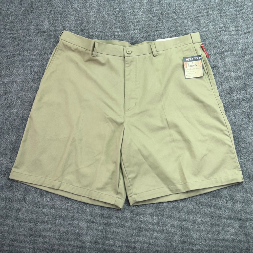 Puritan Shorts Mens 42 Khaki Plain Front Easy Fit Waist‎ Chino